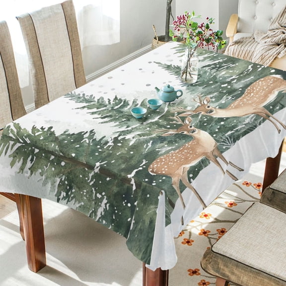 WOBOGO Two Deer Are in The Snow Square Tablecloth 54×54in Polyester Fabric Tablecloth Washable Dust Resistant Wrinkle Resistant