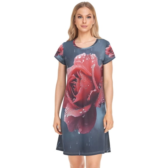 Women's Sleepshirts Red Roses Blooming in The Rain Nightgowns Sleep for Women Soft House Dresses Night Gown for Ladies