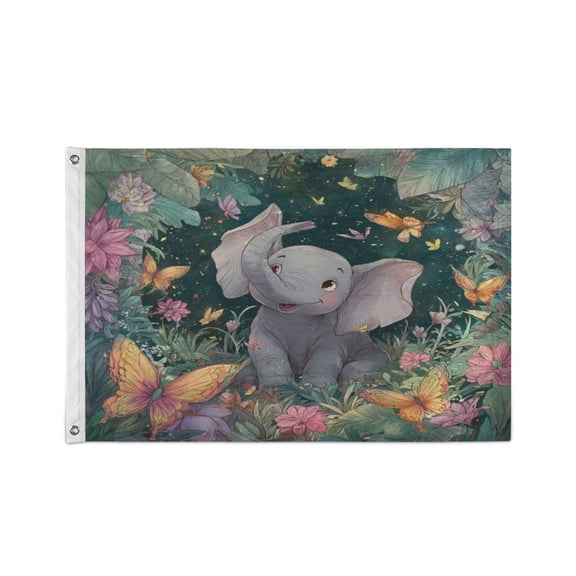 24x36 inch Garden Hanging Flag Square Double Sided Flag Garden Garage nd Patio Decorative Flag Cute Elephant