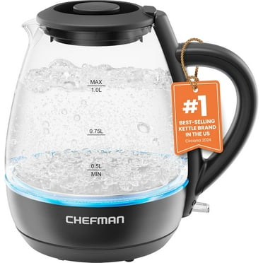 Chefman 1L Electric Glass Kettle w/ LED Indicator Light, Automatic Shutoff - Black, New
