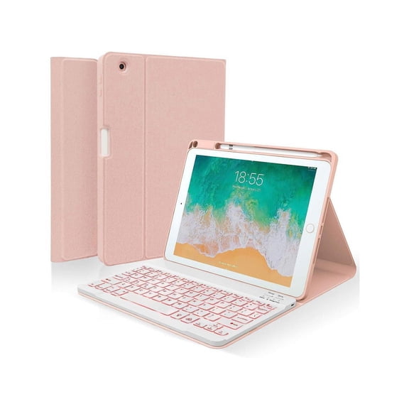 Keyboard case for iPad 5th/6th Generation 2017/2018, 9.7 Inch iPad Air 2 / Air 1 Case with Keyboard, Removable Wireless Backlit Keyboard Detachable, Folio Smart Cover, Tablet Case with Pencil Holder