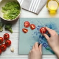 thumbnail image 3 of Watercolor Flower Cutting Board, Floral Background Irises in Fresh Colors Nature Earth, Decorative Tempered Glass Cutting and Serving Board, Large Size, Lilac Teal Ecru, by Ambesonne, 3 of 5