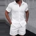 thumbnail image 2 of IROINNID Men's 2 Piece Casual Short Sleeve Button Down Shirt and Shorts Set Textured Jacquard Turndown Collar for Summer Beach Vacation, 2 of 8