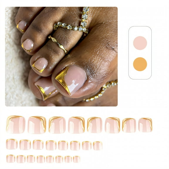 RAGUPEL 24Pcs Toe Press on Nails French Style Decor Stays Secure Toes Nails Press Ons 3D Cute Nails with Comes Includes Mini Glue for Women Style1