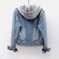 thumbnail image 5 of Stichou Women's Denim Jacket Fleece Distressed Casual Long Sleeve Ripped Boyfriend Jean Jacket Washed Blue Short Jean Light blue M, 5 of 5