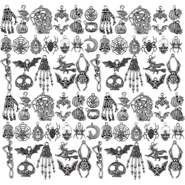 80 Piezas Colgantes de Dijes de Halloween Colgantes de Plata Antigua Accesorio de Fabricación de Joyas de Halloween para Pulsera de Collar DIY