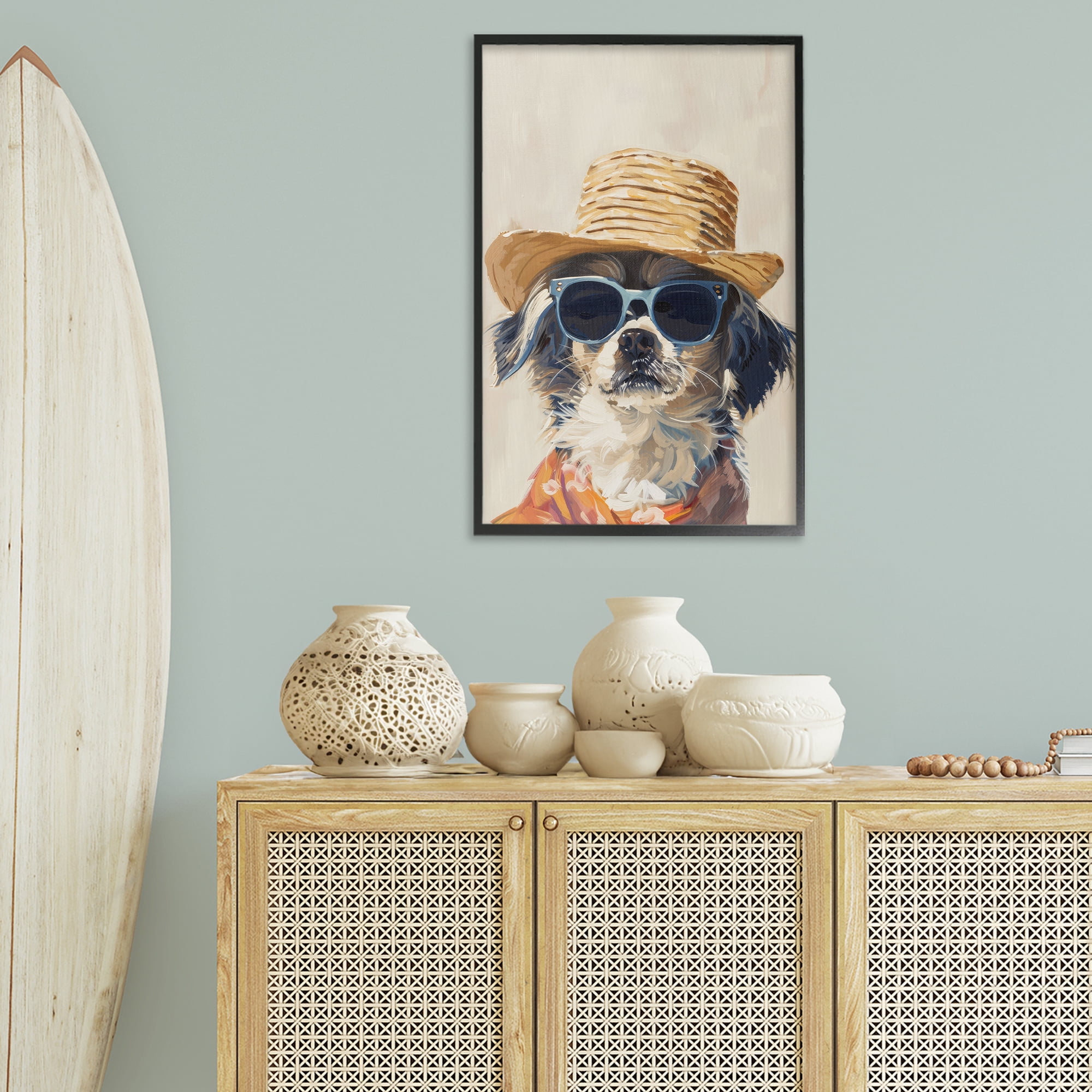 Stupell Industries Beach Vacation Pup Animals & Insects Painting Black Framed Art Print Wall Art, 20 x 30