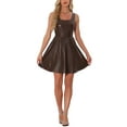 thumbnail image 1 of Vestido de tanque INSPIRE CHIC para mujer, sin mangas de cuero sintético, vestido mini en línea A, color marrón, 1 of 6