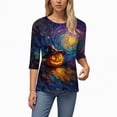 thumbnail image 4 of Towmus Womens Fall Shirts Halloween V Neck 3/4 Length Sleeve Pumpkin T-Shirts Thanksgiving Graphic Tee Tops, 4 of 6