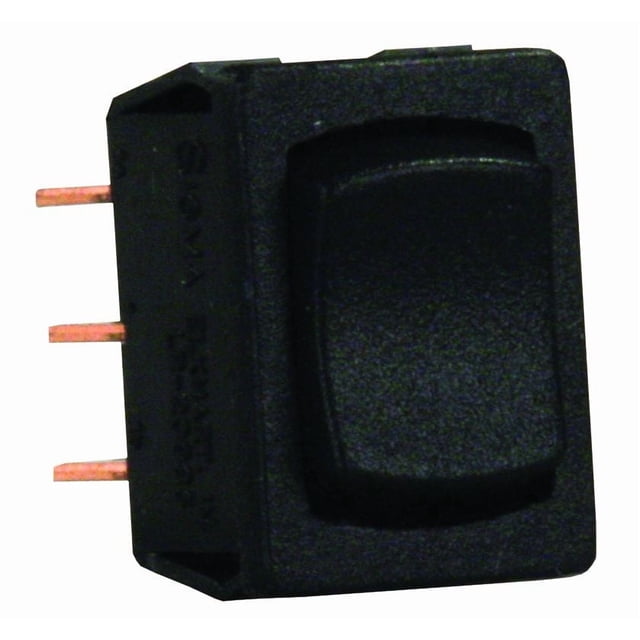 JR Multi Purpose Switch 13335 Single Pole Double Throw; Mini On/Off/On Switch; Rocker; 0.756 Inch x 0.508 Inch Cutout; 0.745 Inch x 0.500 Inch Switch; Non-Lighted; Black
