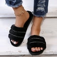 thumbnail image 2 of Anuirheih Plush Slippers Women, Open Toe Casual Sandals Slip On Shoes Soft Home Sandals Indoor Outdoor(Black), 2 of 8