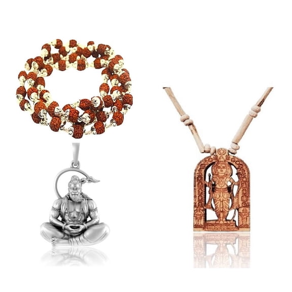 Kamada Combination of Shri Sitaram necklace mala and Tulsi (basil) mala,Spritual Pendant Necklace for Women and Men
