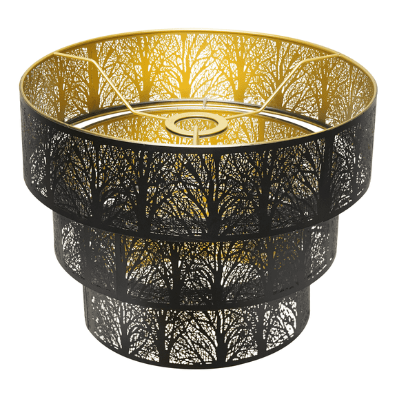 AEELLEEA Large Metal Lamp Shades for Floor Lamps Pendant Lighting Chandelier Replacement, 3-Tier Drum Metal Lampshade with Forest Design 13'' x 10'' High, UNO Fitter