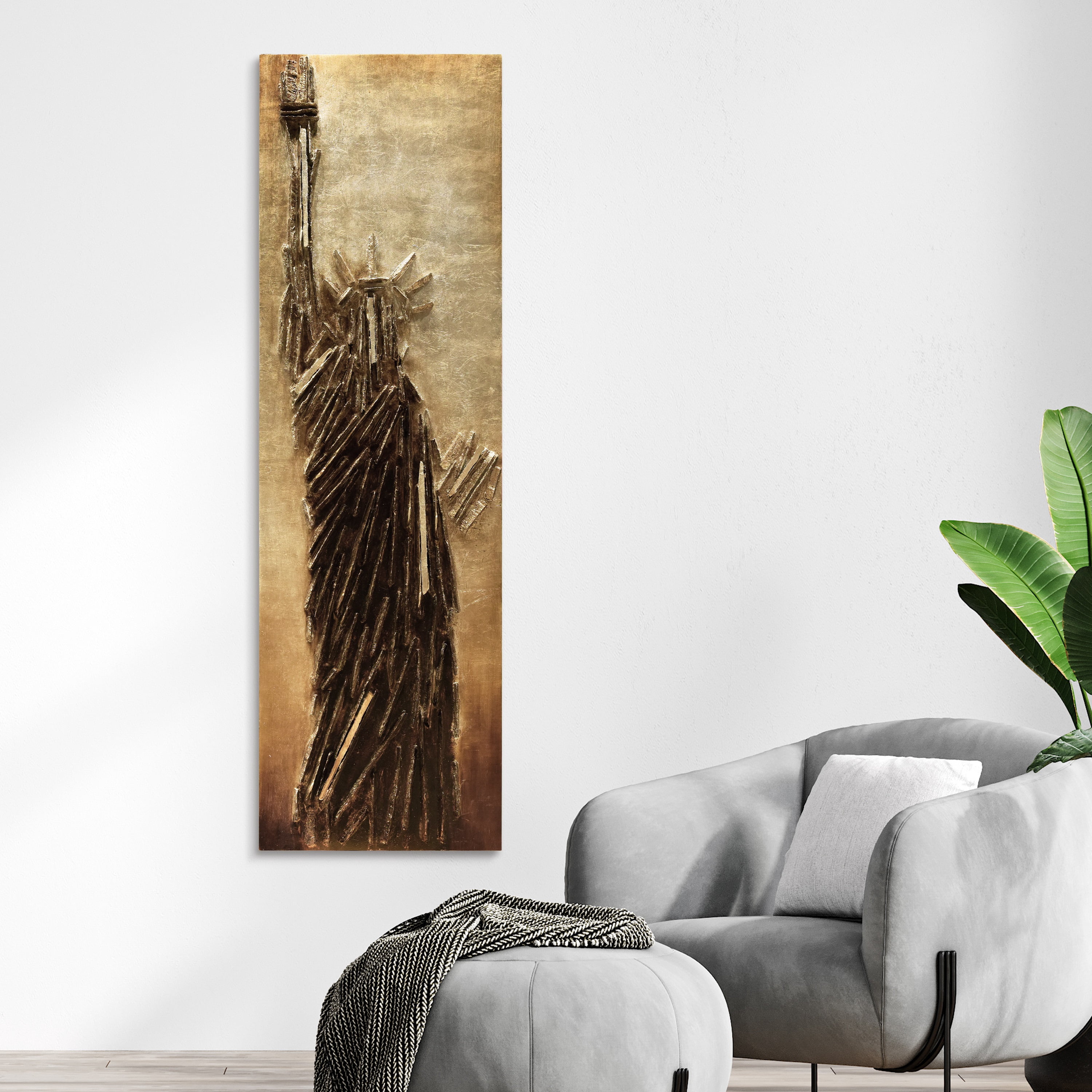 Empire Art Direct PMO-130318-7222 Handed Painted Rugged Wooden Wall Sculpture  with Gold Leaf - Liberty