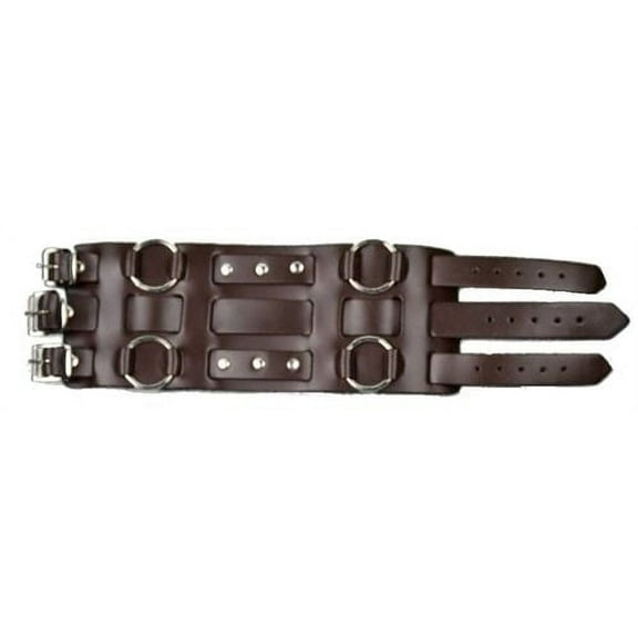 Men's 70's Style Brown Leather Extra Wide Watch Band, 3-Strap Studded, USA Made