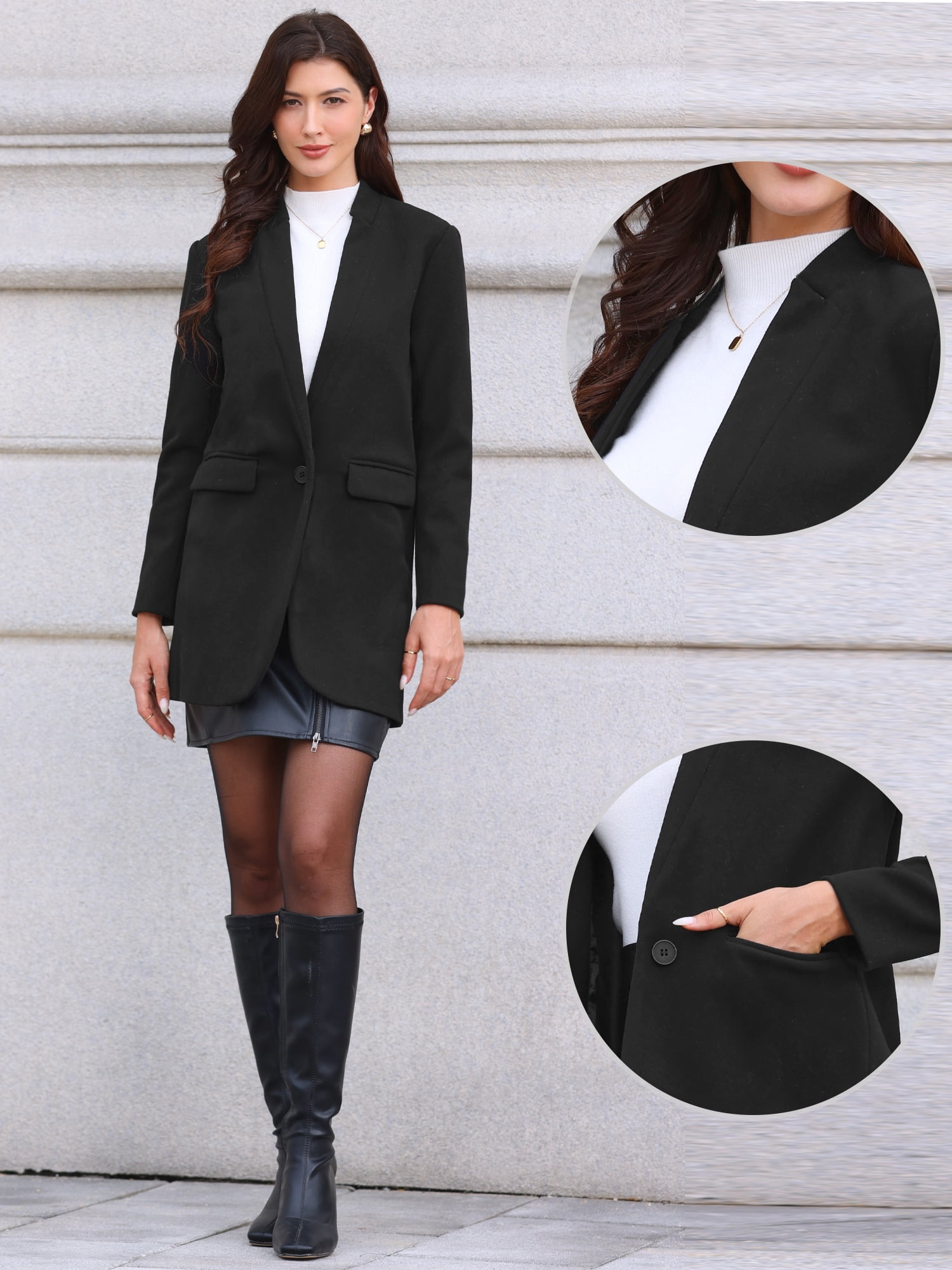 DARING DIVA Women's Business Button Down Notch Collar Dressy Blazer Jacket M Black