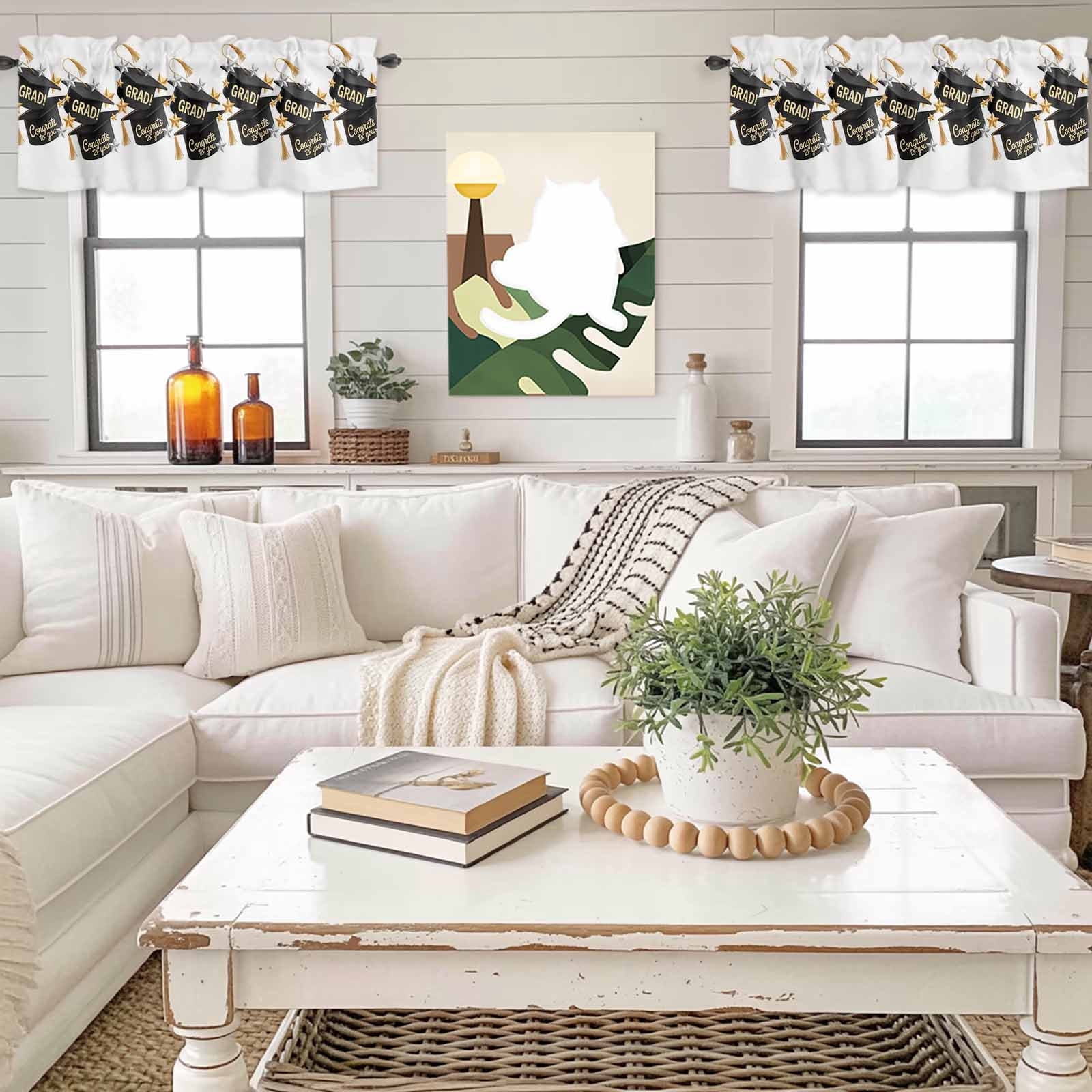 Congrats to You Valances for Windows GRAD Graduation Hat Three-Dimensional Stars Rod Pocket Cafe Window Treatments Valance Curtains for Kitchen Bathroom Laundry Basement Windows 60"x18"