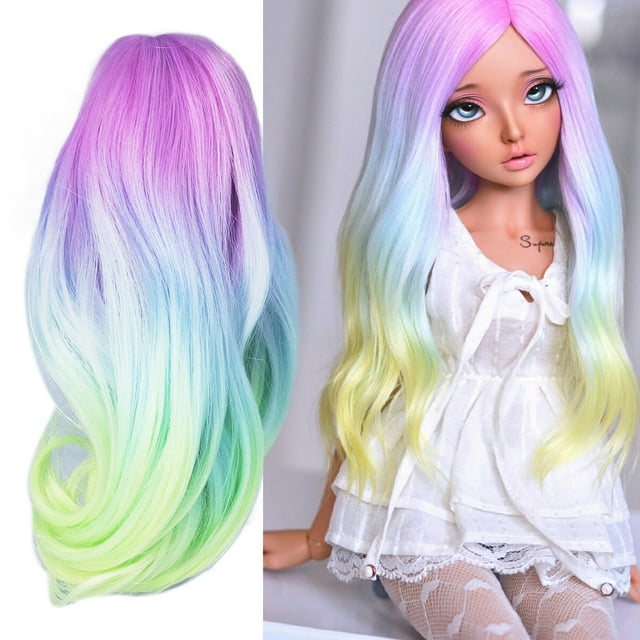 Peluca De Muñeca De Color Degradado Para Muñecas Con Articulación Esférica, Pelo Sintético Suave Y Flexible, Peluca De Tamaño 21 24 Cm