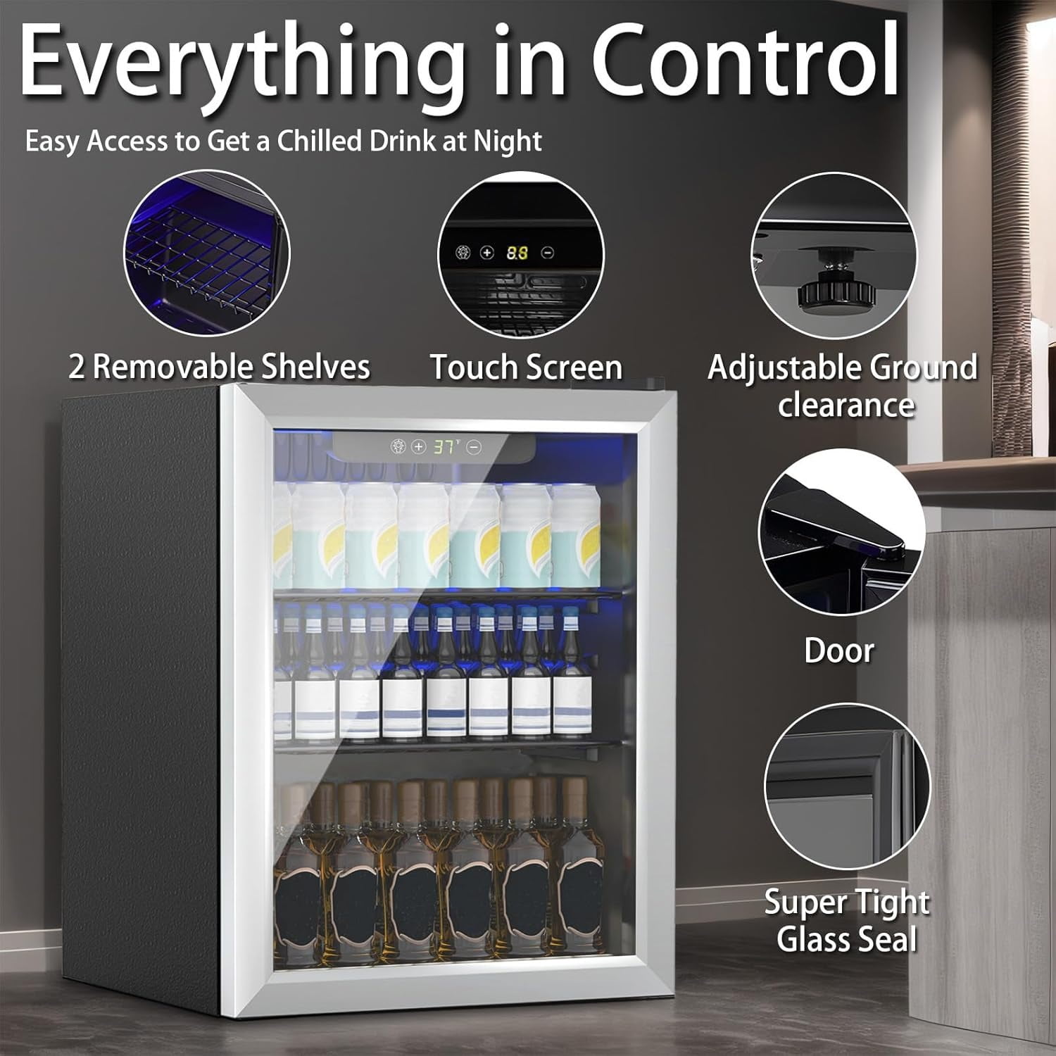 Dimedeal 1.6 Cu.Ft Mini Beverage Refrigerator, 70 Cans Mini Fridge with Glass Door, Small Cooler for Office Bedroom Home Bar, Sliver