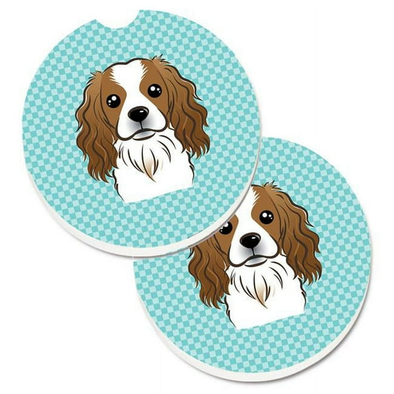 Checkerboard Blue Cavalier Spaniel Set of 2 Cup Holder Car Coaster