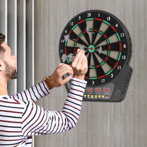 Electronic Dart Board, 27 Games 243 Variants Soft Tip Dartboard with 4 LED Displays & Voice Prompts, Digital Electric Dart Board for Adults, Supports 16 Players, Honeycomb Target with 6 Darts