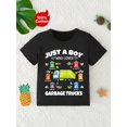 thumbnail image 2 of Kids' Cotton Casual T-Shirt with "Just a Boy Who Loves Garbage Trucks" Letter Print, Round Neck, Short Sleeve, Knitted Fabric, Stretch Fit, Summer Top for Boys and Girls, 2 of 7