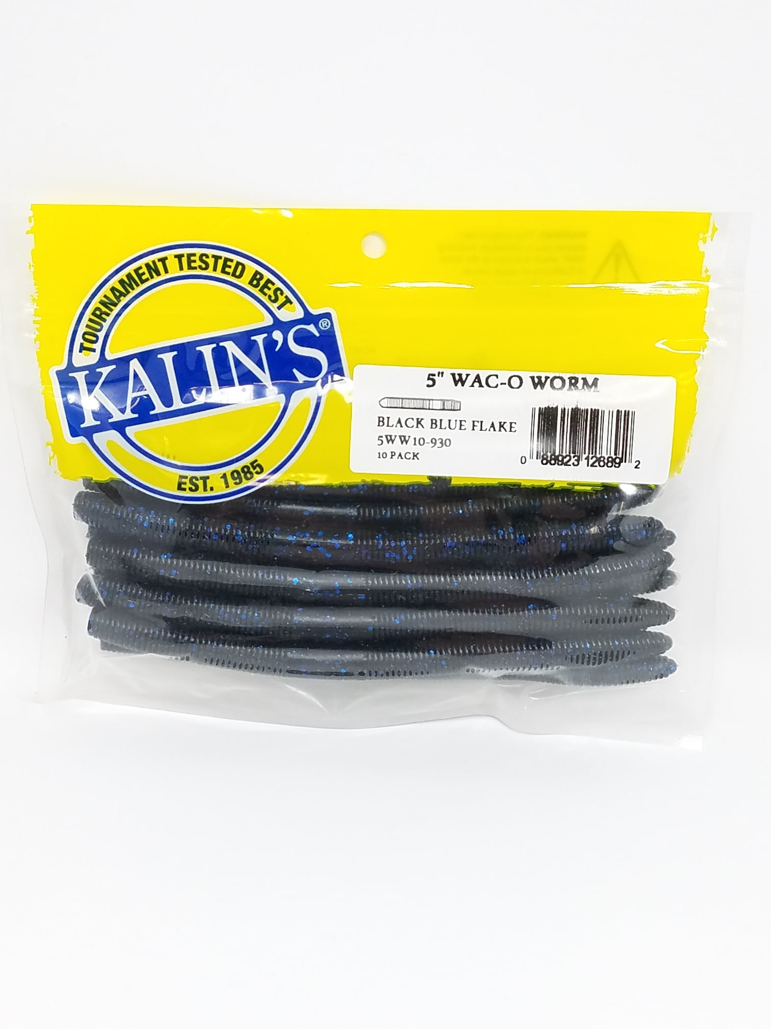 Kalins Freshwater 5" Waco Worm Soft Plastics Bait , Fishing Lure, Black Blue Flake, 10 pk