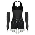 thumbnail image 2 of TSSOE Women Sparkly Jazz Prom Latin Dance Leotard Halter Backless Tuxedo Bodysuit with Metallic Gloves Black XL, 2 of 7
