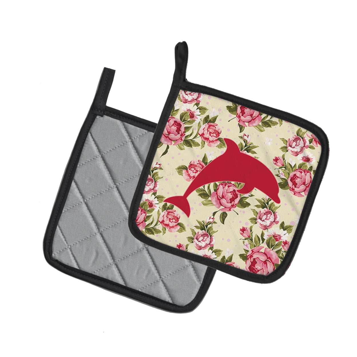 Caroline's Treasures BB1025-RS-YW-PTHD Dolphin Shabby Chic Yellow Roses Pair of Pot Holders , 7.5HX7.5W, multicolor