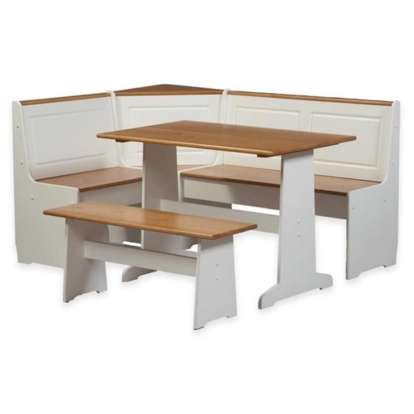 Pemberley Ensemble de Table d'Angle pour Déjeuner en Rangée de Pin Blanc Rectangulaire avec Rangement Caché 64 Pouces Non Assemblé
