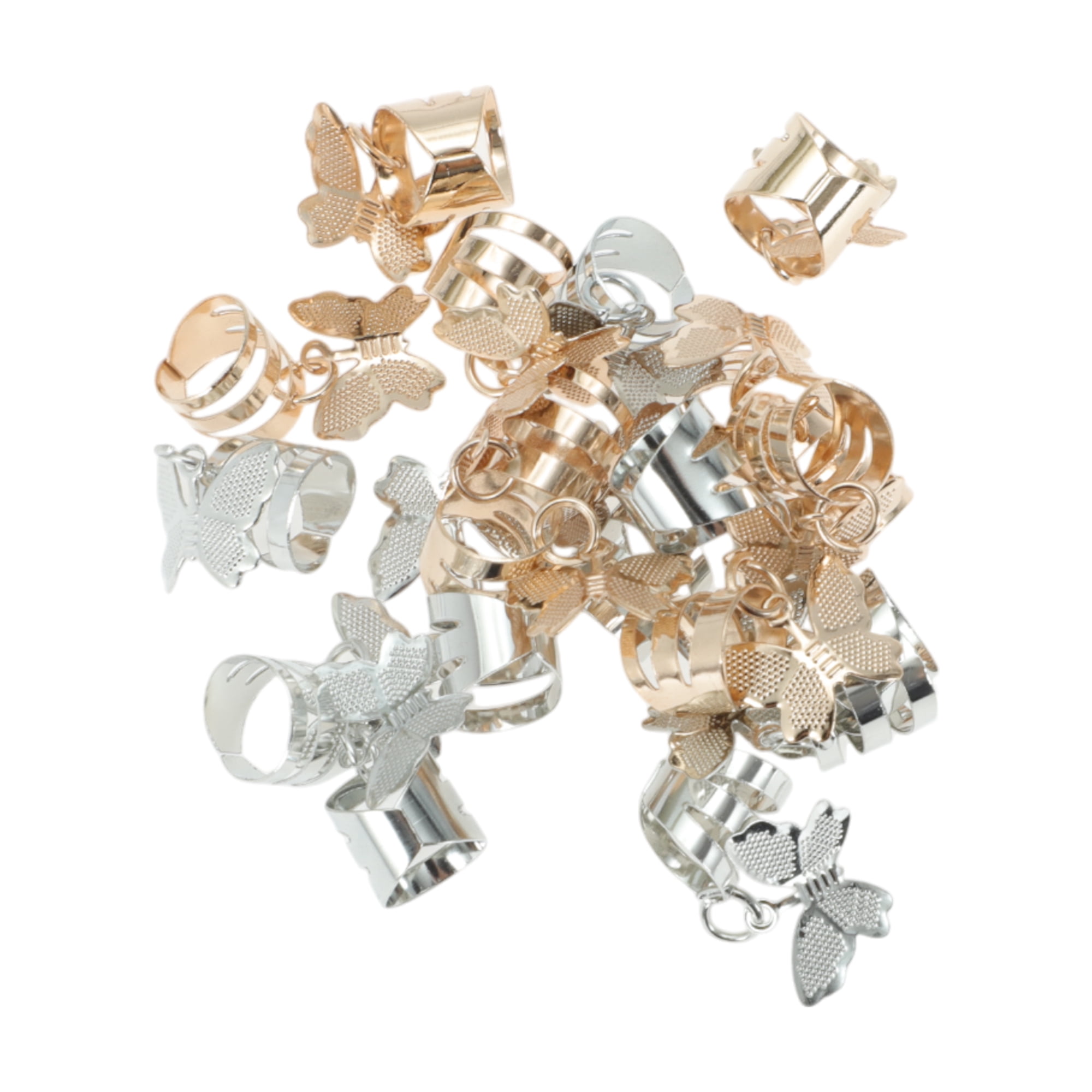 Unique Bargains Hollow Butterfly Hair Cuffs Dreadlock 20 Pcs Gold Tone, Silver Tone