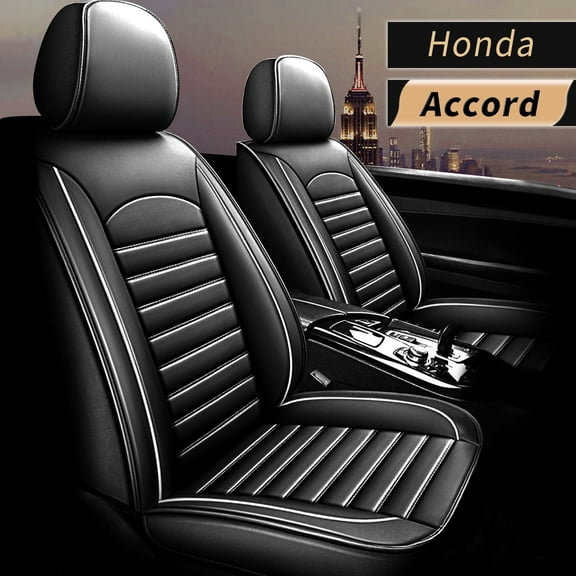 AOMSAZTO Fit Honda Accord 2007-2017 Black & White Car seat Cover 5-seat Faux Leather Full Set Compatible Airbag
