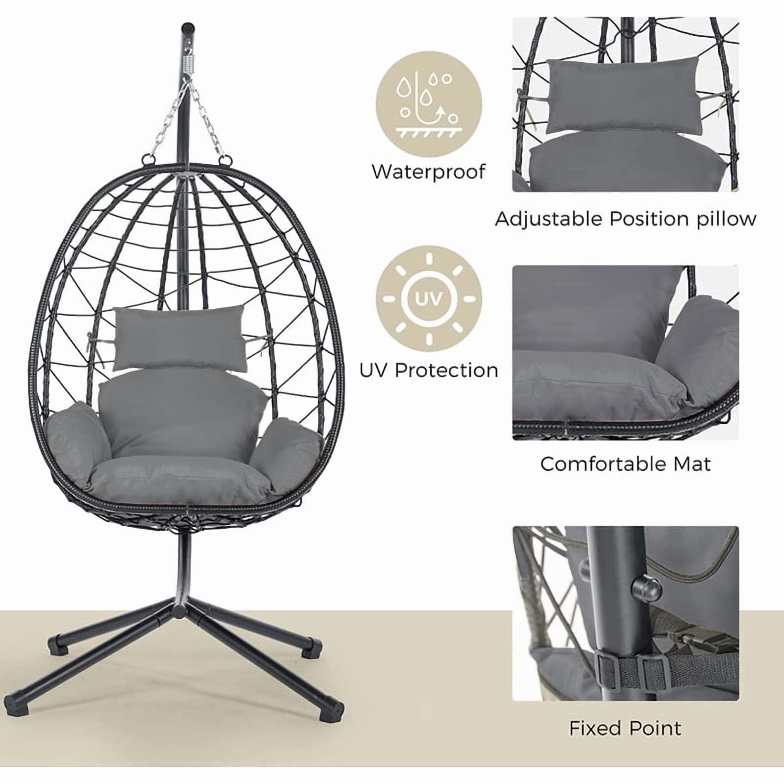 Hanging Egg Chair with Stand, Outdoorn Wicker Egg Swing Chair with Cushion, Heavy Duty Patio Hammock Chairs for Garden Backyard Balcony Bedroom