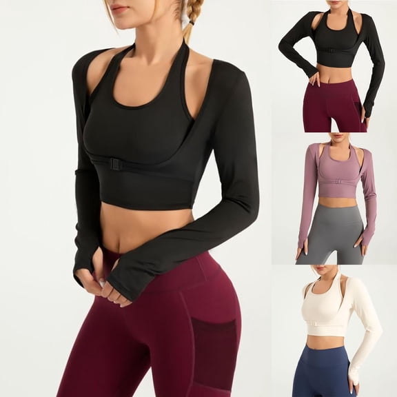 Women's Long Sleeve Sports Top Fake Two Piece Yoga Clothes Fitness Tee Shirt Athletic Workout Wear Breathable Moisture Wicking | CSEONE,Black L