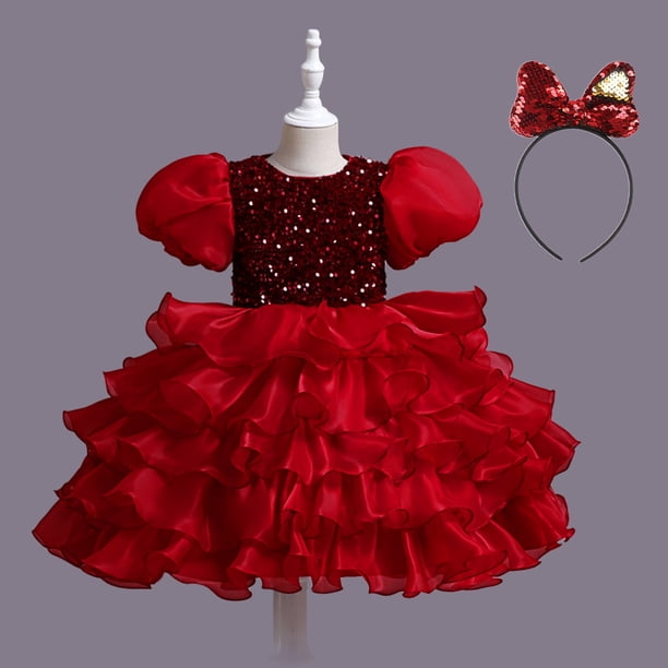 Vestido de niña, vestido de princesa, mangas abullonadas, vestido de terciopelo con lentejuelas, disfraz de baile del Día del Niño 61