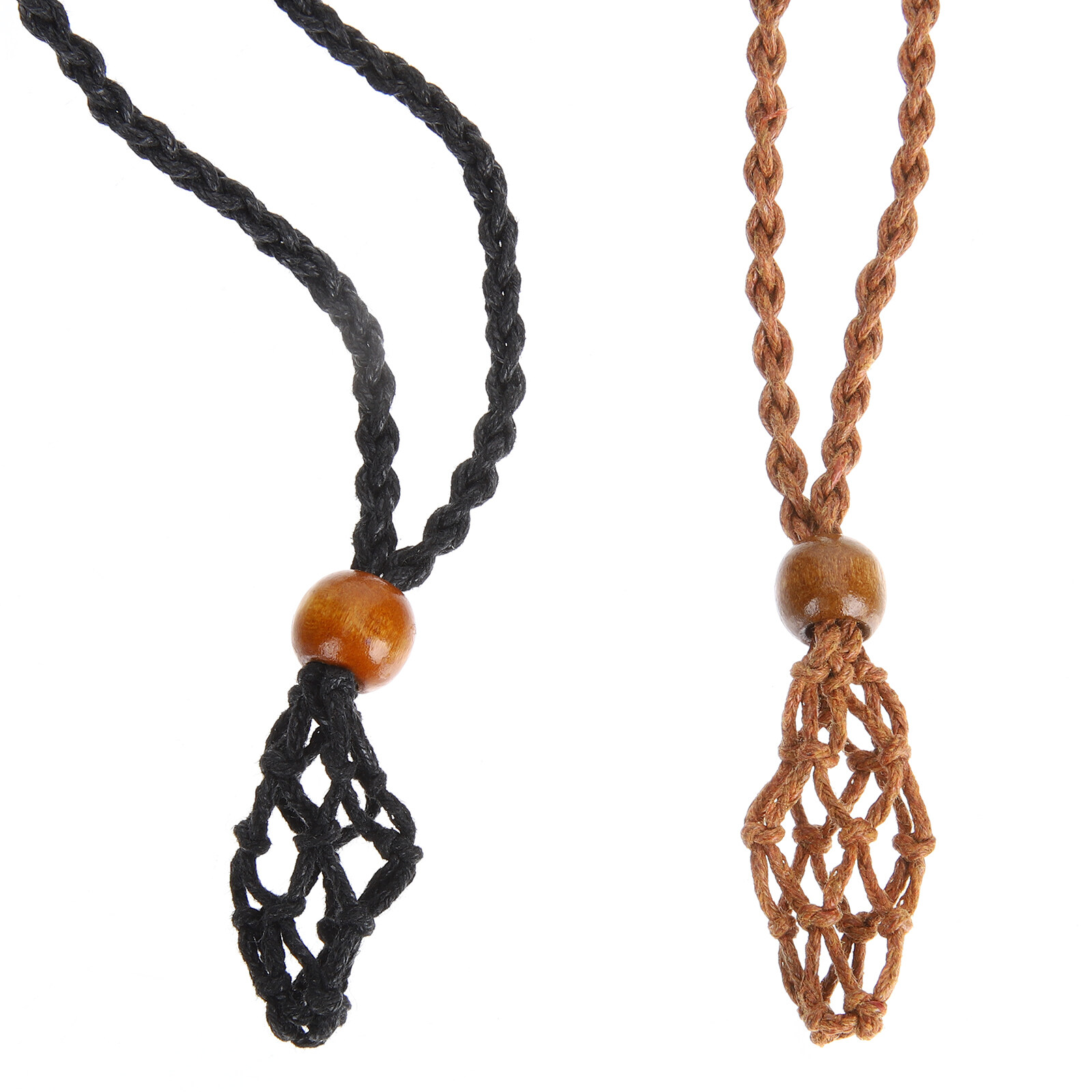 2Pcs Necklace Cord Crystal Pendant Holder Empty Stone Holder Net Cage
