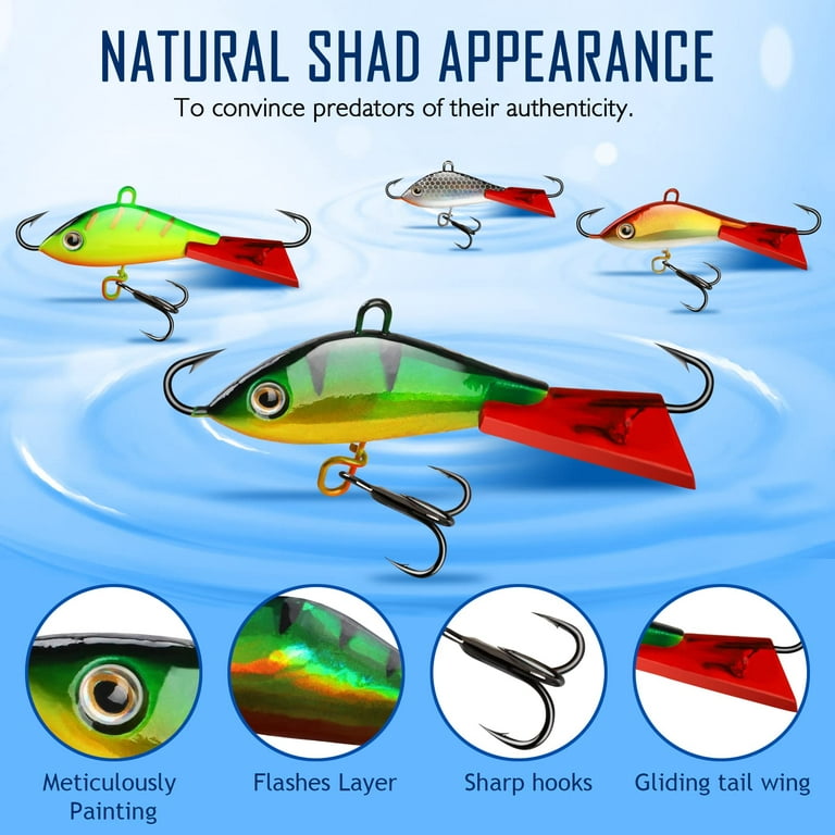 Dovesun Ice Fishing Jigs Kit, Ice Fishing Lures with Glide Tail