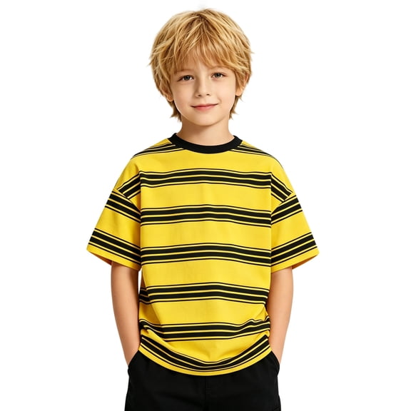 FINALGANG Boys Kids Striped Crew Neck TShirt Short Sleeve Relaxed Fit Classic Tee For Kids Casual Daily Wear School Activities Leisure Top