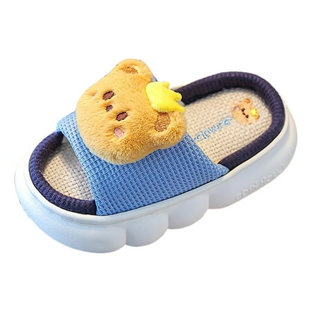 

ZMHEGW Cartoon Cute Bear Children Four Seasons Indoor Cotton Slippers Boys And Girls Toddler Little Kid Big Kid Non Slip Thick Sole Breathable Home Cotton And Linen Slippers House Slippers