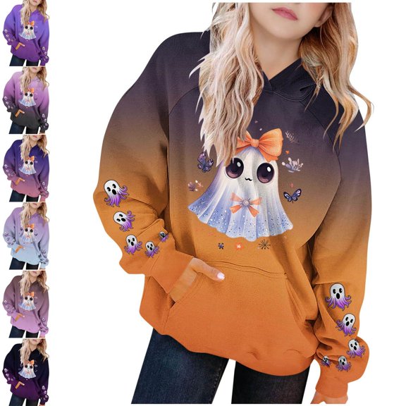Piuwrlz Kid Hood Halloween Hoodies Girls Pattern Hat Sweatshirts Long Sleeve Pullover Purple Size 11 Years