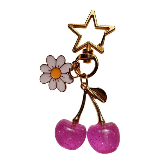 Bottone Handmade Cherry Flower Pendant Keychain Lightweight Bag Charm Key Holder Ornament for Car Keys Purse Accessories