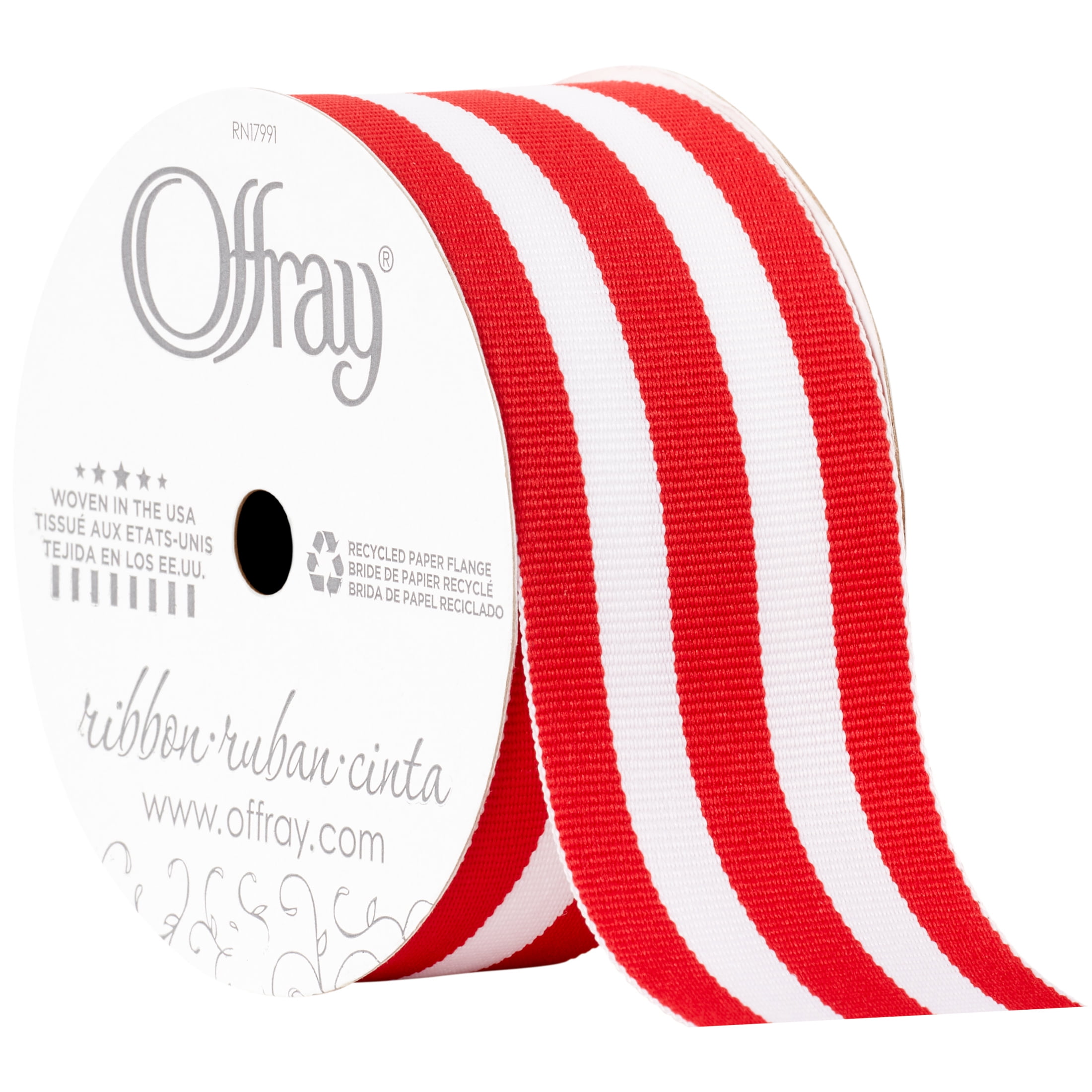 Offray Ribbon, Red and White Stripes 1 1/2 inch Grosgrain Polyester Ribbon, 9 feet, 1 Each