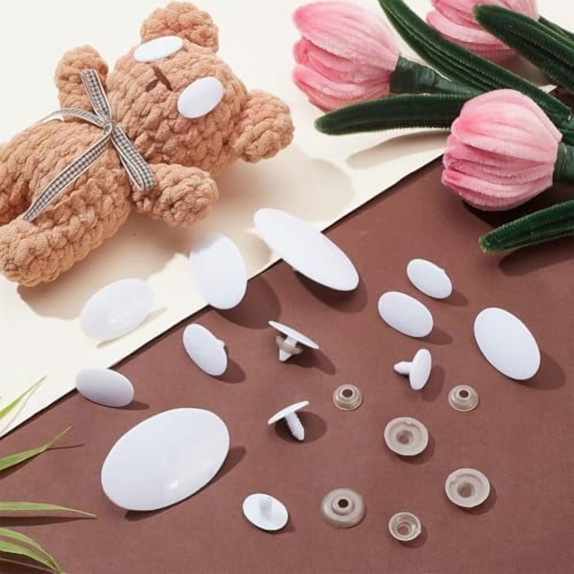 6 Styles White Safety Eyes 120PCS Oval Plastic Safety Eyes Craft Stuffed Animal Eyes with Washers for Crochet Plush Animal Amigurumi Puppet Teddy Bear Needle Felting Crafts Eyes 1set DIY