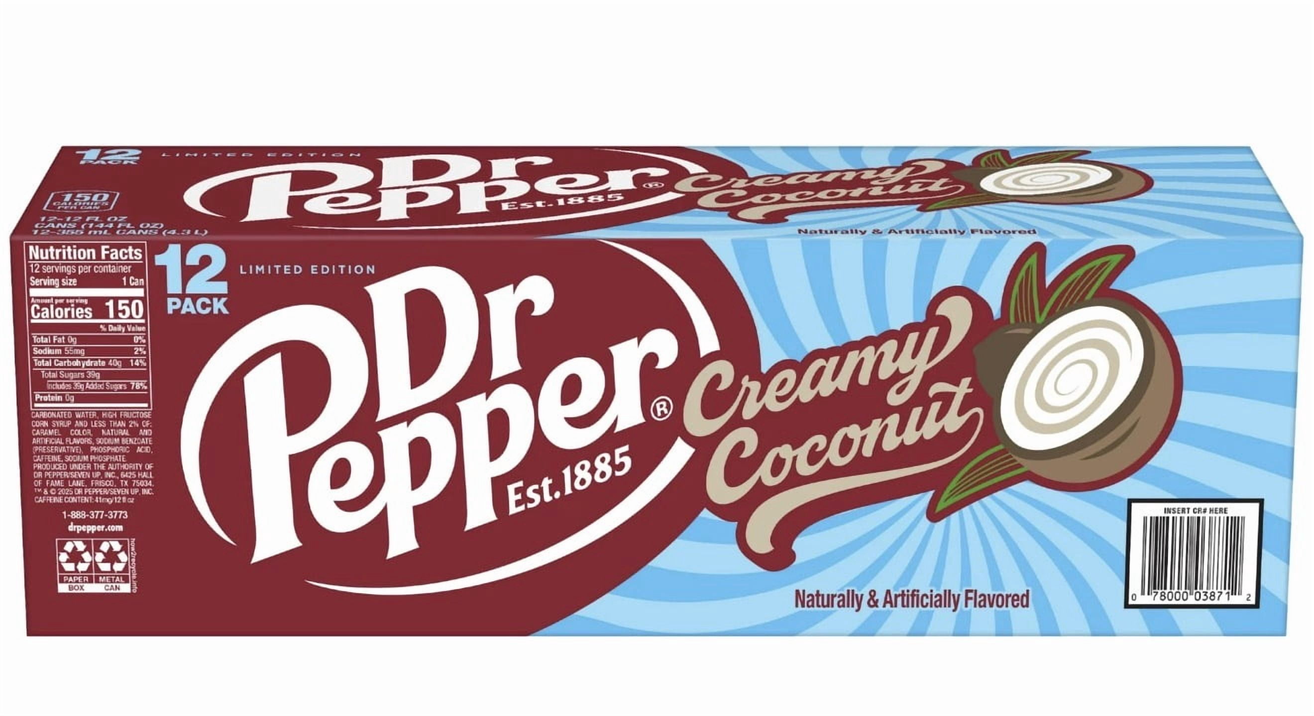 Dr Pepper Creamy Coconut Soda Pop, 12 fl oz, 12 Pack Cans