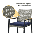thumbnail image 6 of IVV 5-Piece All-Weather Patio Dining Set - Acacia Wood Tabletop with Umbrella Hole, Stackable Rattan Armchairs with Cushions - Outdoor Furniture Set for Garden, Balcony, or Backyard (Light Gray), 6 of 10