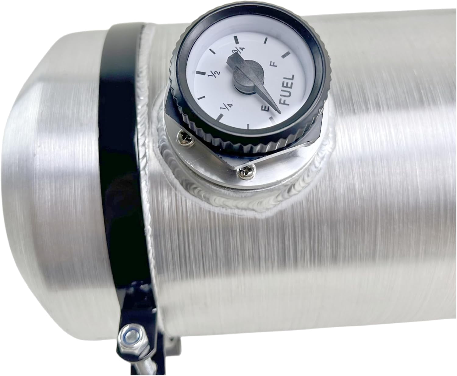 JSD 5 Gallon Overall 8" x 24" Aluminum Round Fuel Tank Spun Fuel Gas Tank Cell With Level Gauge End Fill 1/4" NPT