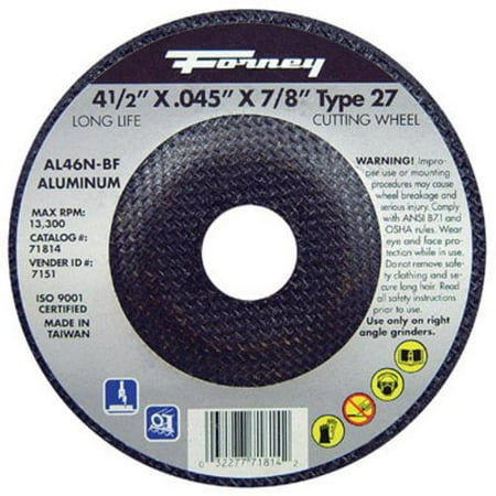 

Forney Forney Industries 71814 Aluminum Cutting Wheel 4-1/2 X 0.045 7/8