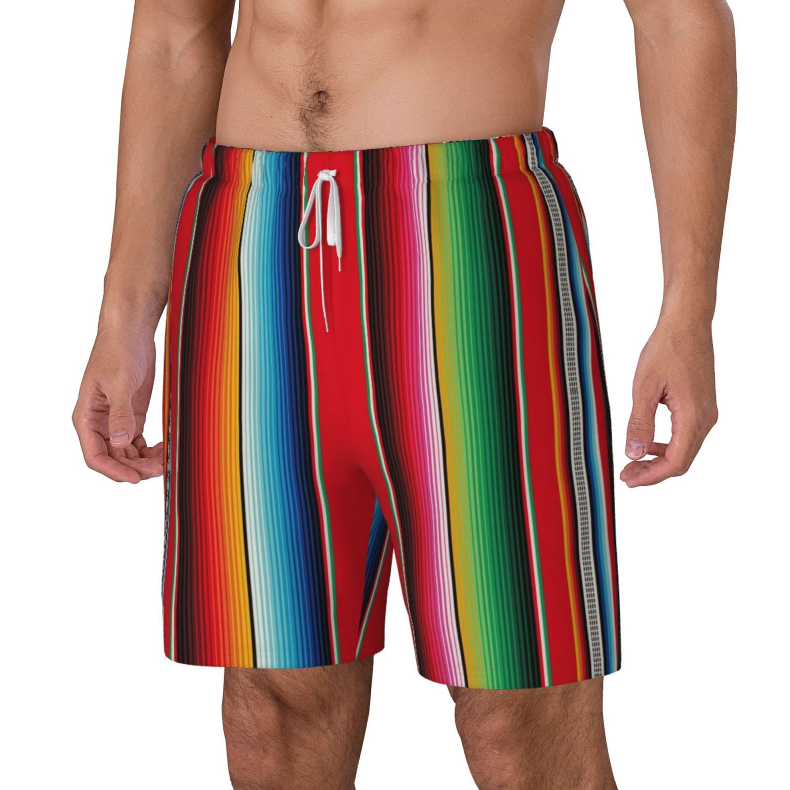 Xecao Mexican Serape Blanket Stripes for Men's Swimming Trunks Swim Trunks Quick Dry Swim Shorts with Mesh Lining Funny Swimwear Bathing Suits