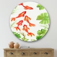 thumbnail image 2 of Designart 'Ancient Goldfishes Among The Lotus Leaves' Nautical & Coastal Circle Metal Wall Art 29x29 - Disc of 29, 2 of 5
