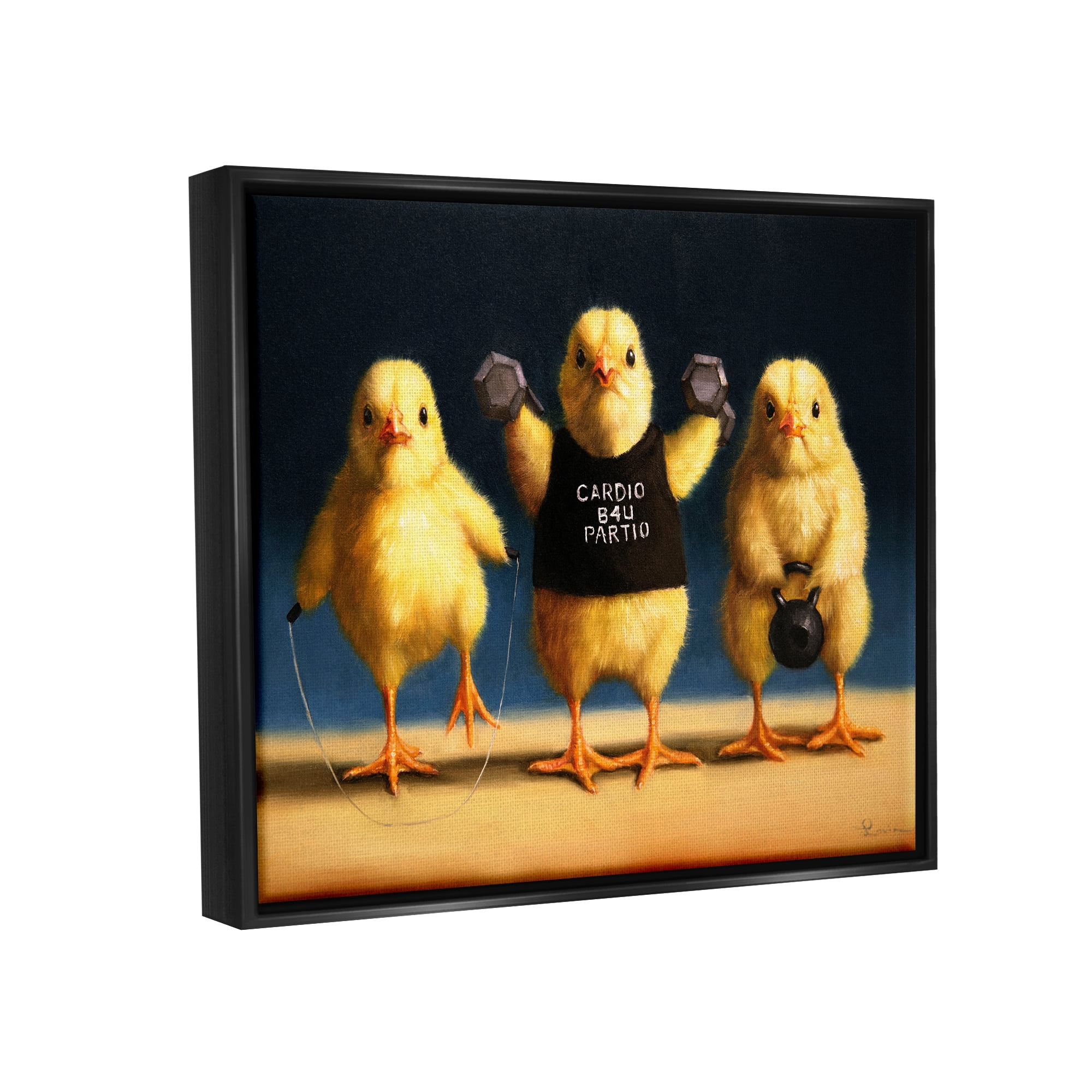 Stupell Funny Exercise Workout Chicks Animals Animals & Insects Painting Black Floater Framed Art Print Wall Art